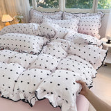 Heart Print Duvet Cover Set Princess Style Lace Ruffles Bedding Set Queen King Skin Friendly Soft Quilt Cover Sheet Pillowcases