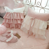 New Korean Style Ruffle Pillow Lace Bow Dormitory Hug Pillow Detachable Home Decoration Bedroom Girl Creativity Handmade Pillow