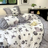 French Retro Light Luxury Washed Cotton Four Piece Set Bedroom Lace Duvet Set Single Bedding Set Dormitory Bed Linen