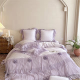 Pink Egyptian Cotton Princess Wedding Bedding Set Luxury Lace Ruffle Flowers Duvet Cover Sets Bed Sheet Pillowcases Home Textile