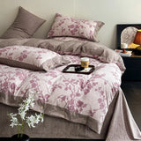 Ikeehome  new autumn and winter class A thickened high gram weight linen retro style double-layer yarn printing four-piece set