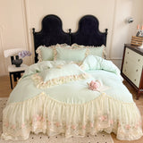 4Pcs Korean Princess Style Cotton 100% Bedding Luxury Duvet Cover 200x230 220x240 Four Seasons 2025 New Heart-Shaped Lace