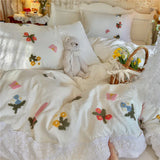3/4Pcs Korean Princess Style Floral Embroidered Towel Bedding Set Single Queen King Size Duvet Cover Set Bed Sheet Pillowcases