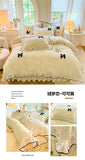Korean Princess Style With Black Bow Lace Ruffles Pleat Milk Velvet Bedding Set Bedroom Decor Duvet Cover Bed Sheet Pillowcase