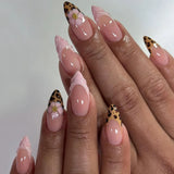 24pcs French Polka Dots Fake Nails Insect Long Almond Stick on Nail Set Check Tips False Nail Art Reusable Simple Press on Nails