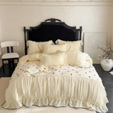 Princess Style Duvet Cover Set Lace Ruffles Rose Embroidery Bed Cover Bed Sheet Pillowcase Soft Bedding Set Decor Gift for Home