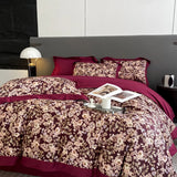 Floral Print 600TC Egyptian Cotton Bedding Queen King Comforter Cover Soft Duvet Cover Set Flat Bed Sheet Pillowcases