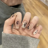 10Pcs Handmade Press On Nails Full Cover Butterfly Design Cat Eye Short Square Ballerina Artificial False Nails Nail Tips Art
