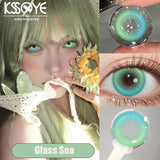 New 1 Pair Colored Contact Lenses with Degree Myopia Lenses Green Eye Lenses Blue Shiny Lenses Fashion Korea Beauty Pupil