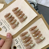 10pcs detachable handmade artificial nails Maillard press on acrylic nails almond brown coffee ballet false nail for fall winter