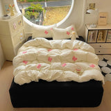 4pcs Duvet cover set (1*Duvet Cover + 2*Pillowcase, sheet) Butterfly knot yarn embroidery Bedding Set Soft Comfortable