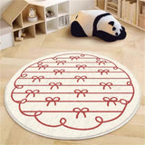 Round Bowknot Pattern Bedroom Rug Cartoon Cute Living Room Carpet Polyester Cozy Decoration for Girls Home Bedroom