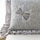 Floral Quilted Pillow Cover 45x45cm - Ruffled Lace Trim with Bow, Decorative Cushion Cover for Sofa/Bedroom, Home Décor