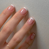 24Pcs Simple French Fake Nail with Gradient White Design Short Square Head False Nails Wearable Finished Manicure Press on Nails