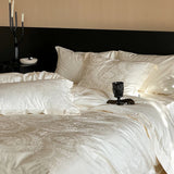 4Pcs Jacquard Egyptian Cotton Luxury Bedding Set Soft Silky Single Queen King Duvet Cover Set Flat/Fitted Bed Sheet Pillowcases