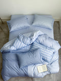 Modern Copenhagen Stripe Bedding Set Pure Cotton Gown Satin Six-Piece Quartet Full Cotton Quilt Cover Bed eet