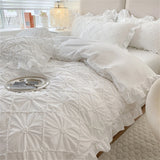 Three-Dimensional Pinch Pleated Crafts Double Duvet Cover Set 200x230 Solid Twist Flowers King Size Bedding Set Quilt Cover Set