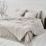 Pure Linen Bedding Set, Washed Bed Linens, Organic Flax Duvet Cover Pillowcases Fitted Sheet, Quilt Cover With Zipper Closure