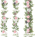 180cm Artificial Rose Flower Eucalyptus Garland with Hanging Butterfly Floral Vine Wedding for Party Table Backdrop Decor