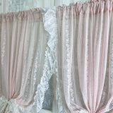 French Princess Lace Tulle Curtains For Bedroom, Striped Floral Pink Lace Sheer Curtains For living Room, Home Window Decoration