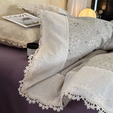 Korean Style Vintage Cherry Bedding Sets for Girls New Washed Cotton Duvet Cover With White Lace Trim Sheet Pillowcases