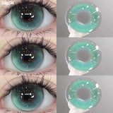 1 Pair Hot Sales Green Color Contact Lenses with Diopter Myopia Eyes Fashion Soft Lenses -0.00 to -8.00 Blue Beauty Pupil