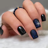 24Pcs/Box Blue False Nails Press on Nails Full Cover Cartoon Black Cat Glitter Sky Moon Stars Design French Wearable Manicure