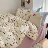 Fashion Duvet Cover Set Korean Ins Style New Flat Sheet Pillowcase No Filler Kids Adult Bedding Kit Twin Queen Bed Linen