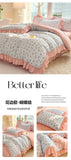 Fashion Flower Bedding Set Bed Sheet Cute Princess AB Double Sided Ruffle Flower Quilt Cover Pillowcase Bedclothes Home Textiles
