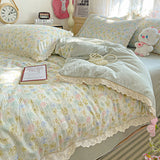 Floral Bedding Set Korean Style Duvet Cover Set Bed Linen Set Flat Sheets Set 2 Pillowcases Single Double Queen Size For Student