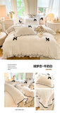 Korean Princess Style With Black Bow Lace Ruffles Pleat Milk Velvet Bedding Set Bedroom Decor Duvet Cover Bed Sheet Pillowcase