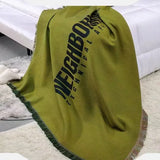 Textile City Olive Green Blanket Ins Trendy Neighborhood Letters Picnic Blanket Home Decoration Tapestry 130x160cm