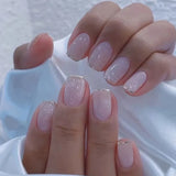 24Pcs Nude Pink Nail Tips Short Round Head False Nails with Design Wearable Finished Fake Nails Full Cover Press on Nails