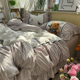 French Vintage Floral Bedding Set Four-Piece Set Elegant Flat Bed Sheet Set With 2 Pillowcases Twin Queen Size For Women Girls