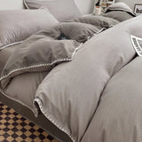 3pcs Solid Color High Quality Duvet Cover Set Luxury Purple Comforter Cover with 2 Pillowcases Triangle Sewn Edge Design Bedding