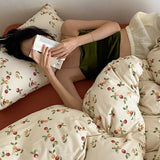 American Sle Floral Cotton Knitted Bedding Set 4pcs Pure Cotton Retro Sle Soft Breathable Comforter Cover eet
