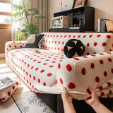 Autumn and Winter Polar Fleece Polka Dot Sofa Cover Stretch Plush Dustroof Couch Covers Easy-Care Furniture Protection Slipcover