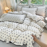 Heart Print Duvet Cover Set Princess Style Lace Ruffles Bedding Set Queen King Skin Friendly Soft Quilt Cover Sheet Pillowcases