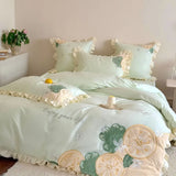 Cotton Bedding Set Lemon Pattern Bed Linens Print Sheet Pillowcase Duvet Cover Set Underwear