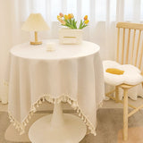 Tassel cotton linen tablecloth desk decoration cloth round tablecloth tea table dining table tablecloth tea table cloth art