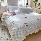2025 spring and summer new Korean lace bow four-piece princess style lace washed cotton girl heart pink