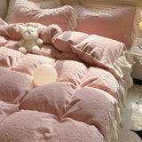 Romantic Continuation Gentle Milk White Carved Milk Velvet Lace Four Piece Set 8m Thi Warmth Fce French Sle Bedding