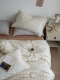 Ins Sle Pure Cotton Double Layered Bedding Set Simple Nordic Plaid Bed eet Cover Duvet Cover Bed Canopy Four Piece Set