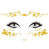 Glitter Stickers Face Tattoo Flash Gold Temporary Metalic Tattoos Waterproof Makeup Decals for Girls Party Music Festival