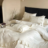 4Pcs Vintage Rose Jacquard Egyptian Cotton Ruffles Bedding Set Queen King Size Duvet Cover Bed Sheet/Fitted Sheet Pillowcases