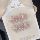 10Pcs Handmade Press on Nails Full Cover Elegant Design French Ballerina Cute Pink False Nails Wearable Manicure Nail Tips Art