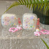 Colorful Stars Transparent Case For AirPods 4 Pro 1 2 3 Pro2 Air Pods Soft Earbuds Earphone Protective Cover with Keychain funda