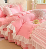 Lace Bedding Set for Girl Ruffle Brushed Soft Microfiber Princess Style Queen Duvet Cover Set Bed Sheet Pillowcases Home Textile