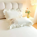 2pcs Lace Embroidery Pillowcase Lotus Leaf Pillow Cover Princess Girl Decoration Pillow Case White Pink Blue Bedding Pillow Sham