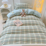 Japan Style Bedding Set Plaid Duvet Cover Set With Sheet Bedroom Decor Skin Friendly King Single Double Bedding Set Home Textile